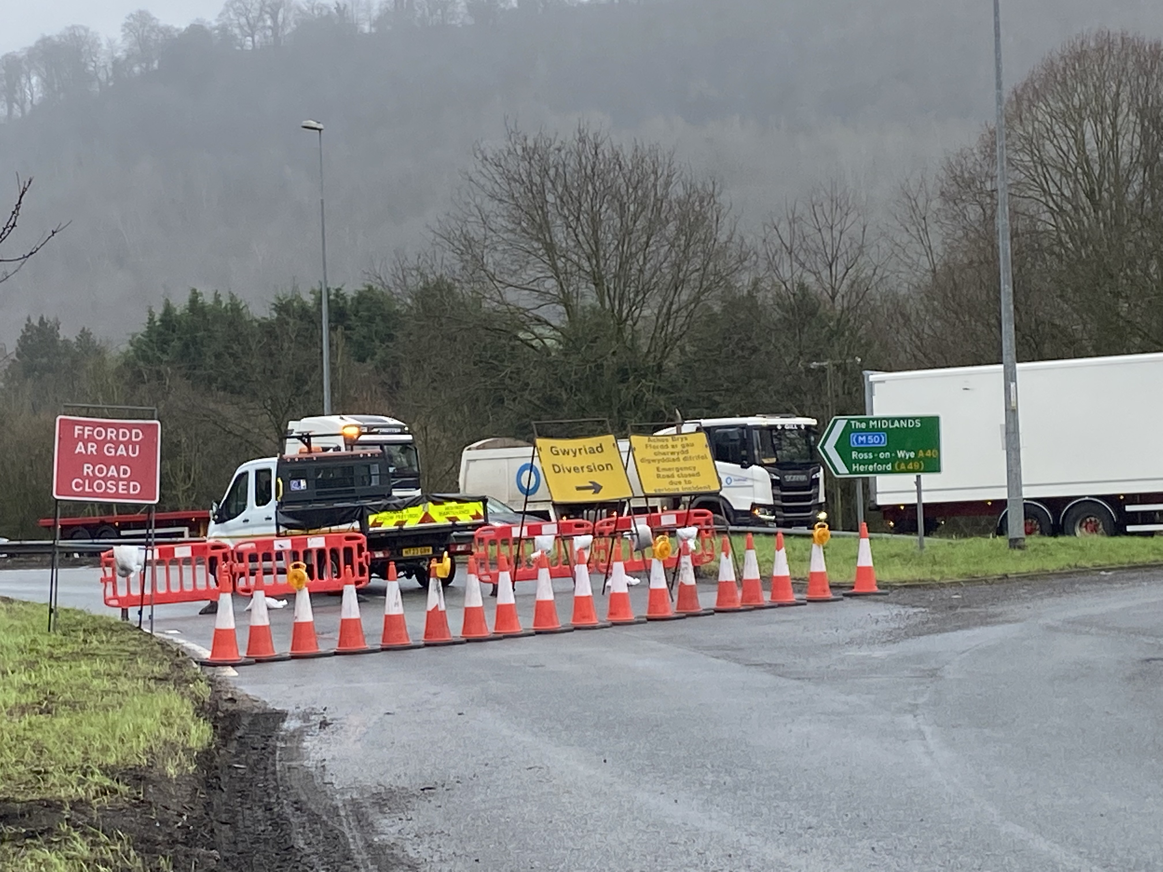 Landslip closes A40 eastbound from Dixton roundabout